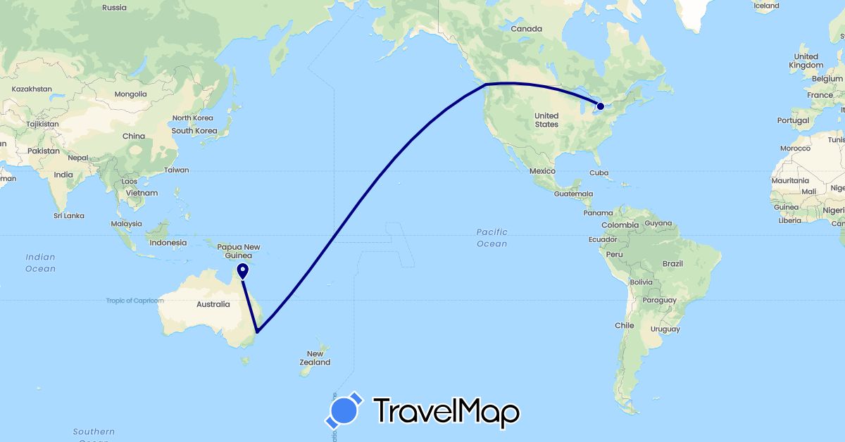 TravelMap itinerary: driving in Australia, Canada (North America, Oceania)